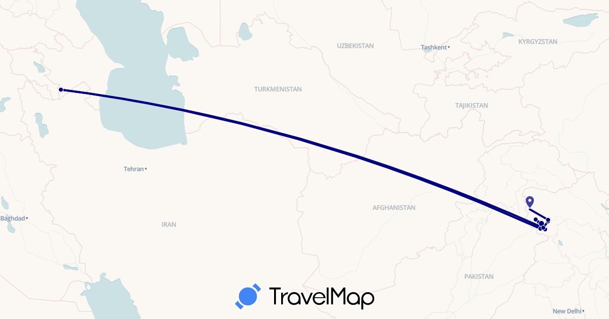 TravelMap itinerary: driving in Azerbaijan, India (Asia)